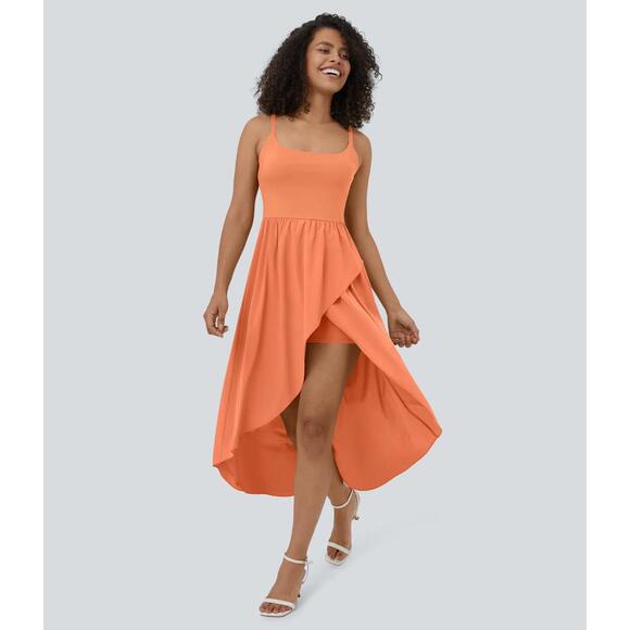NWT Halara Breezeful High Low 2-Piece Flowy Midi Casual Dress Flamingo Size XL - Picture 7 of 12